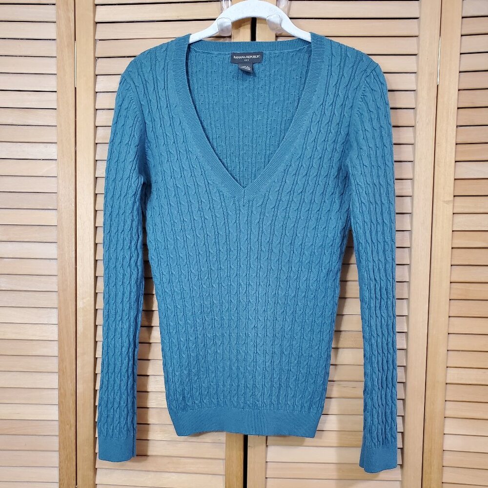 Banana Republic Women's Green Cable Knit Cotton Angora Sweater M